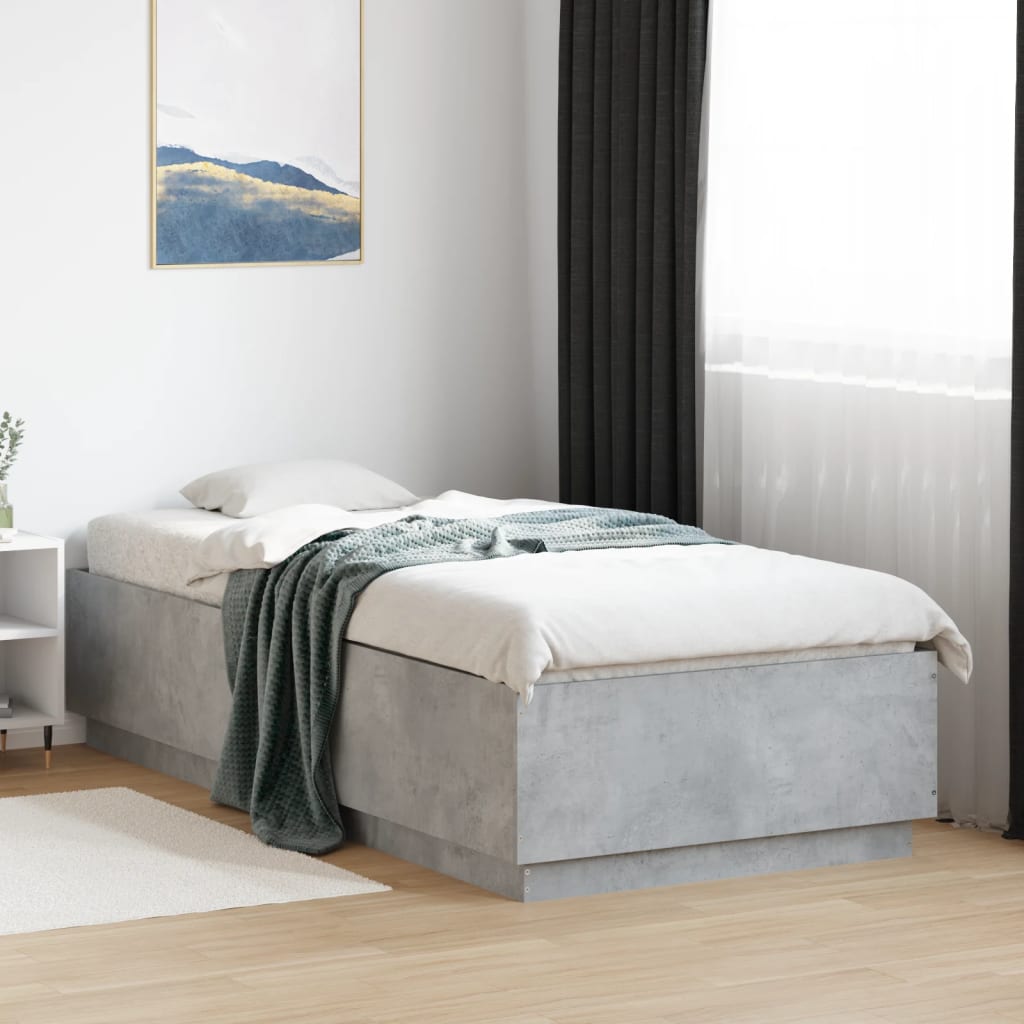 vidaXL Cadre de lit avec LED gris béton 100x200 cm Aggloméré