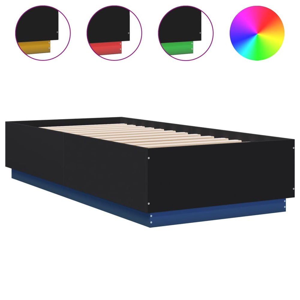 vidaXL Cadre de lit avec LED Noir 90x200 cm Bois d'ingénierie