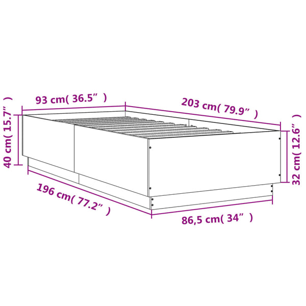 Bettgestell mit LED 90x200 cm Sonoma Eiche