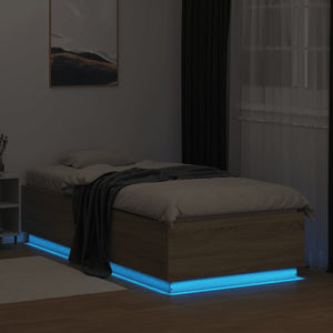 Bettgestell mit LED 90x200 cm Sonoma Eiche