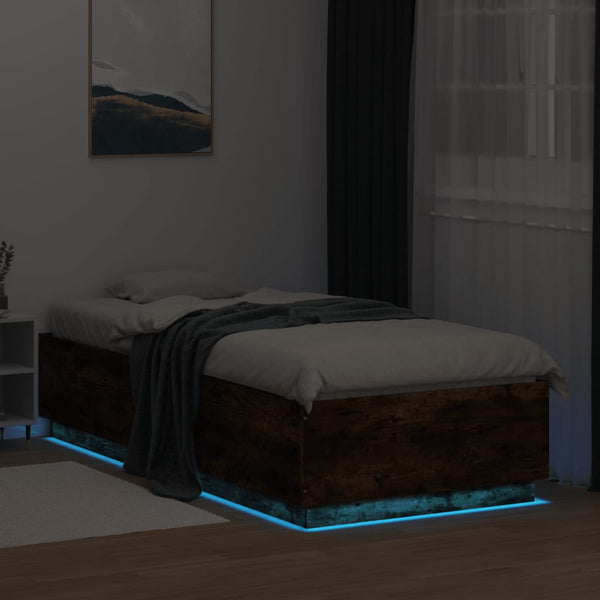 Bettgestell Räuchereiche mit LED 90x200 cm
