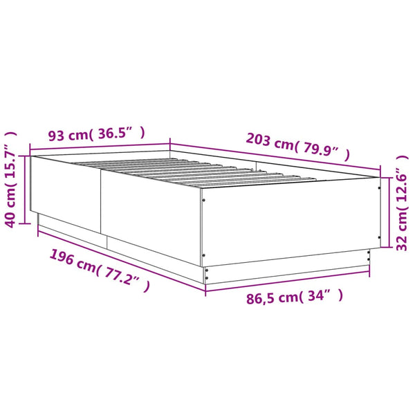 Bettgestell mit LED Grau 90x200 cm