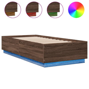 Bettgestell mit LED 90x200 cm Braun Eiche