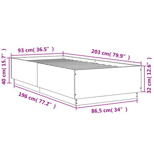 Bettgestell mit LED 90x200 cm Braun Eiche