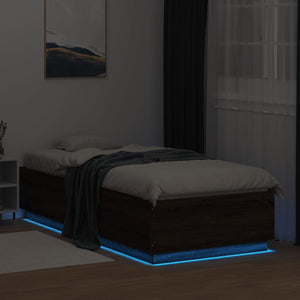 Bettgestell mit LED 90x200 cm Braun Eiche