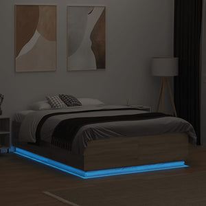 Bettgestell mit LED 140x190 cm Sonoma-Eiche
