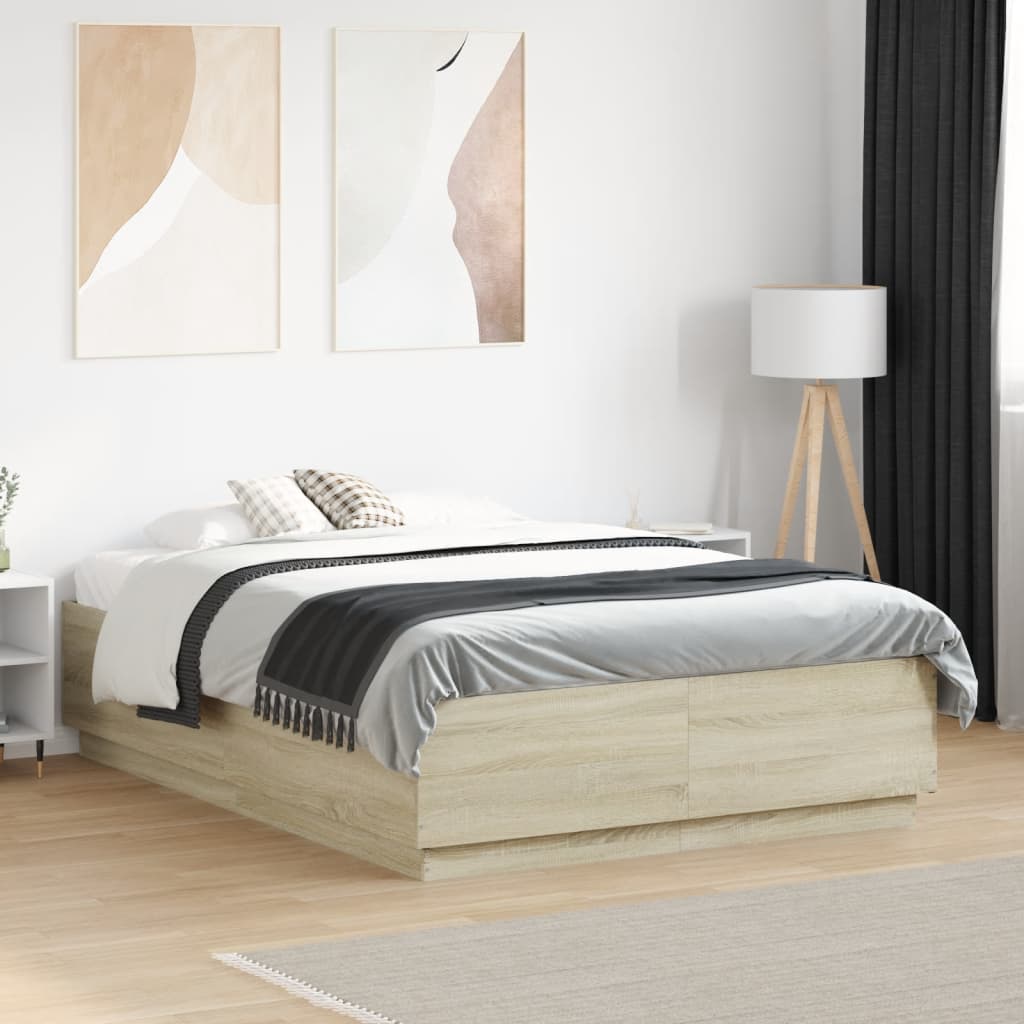 Bettgestell mit LED 140x190 cm Sonoma-Eiche