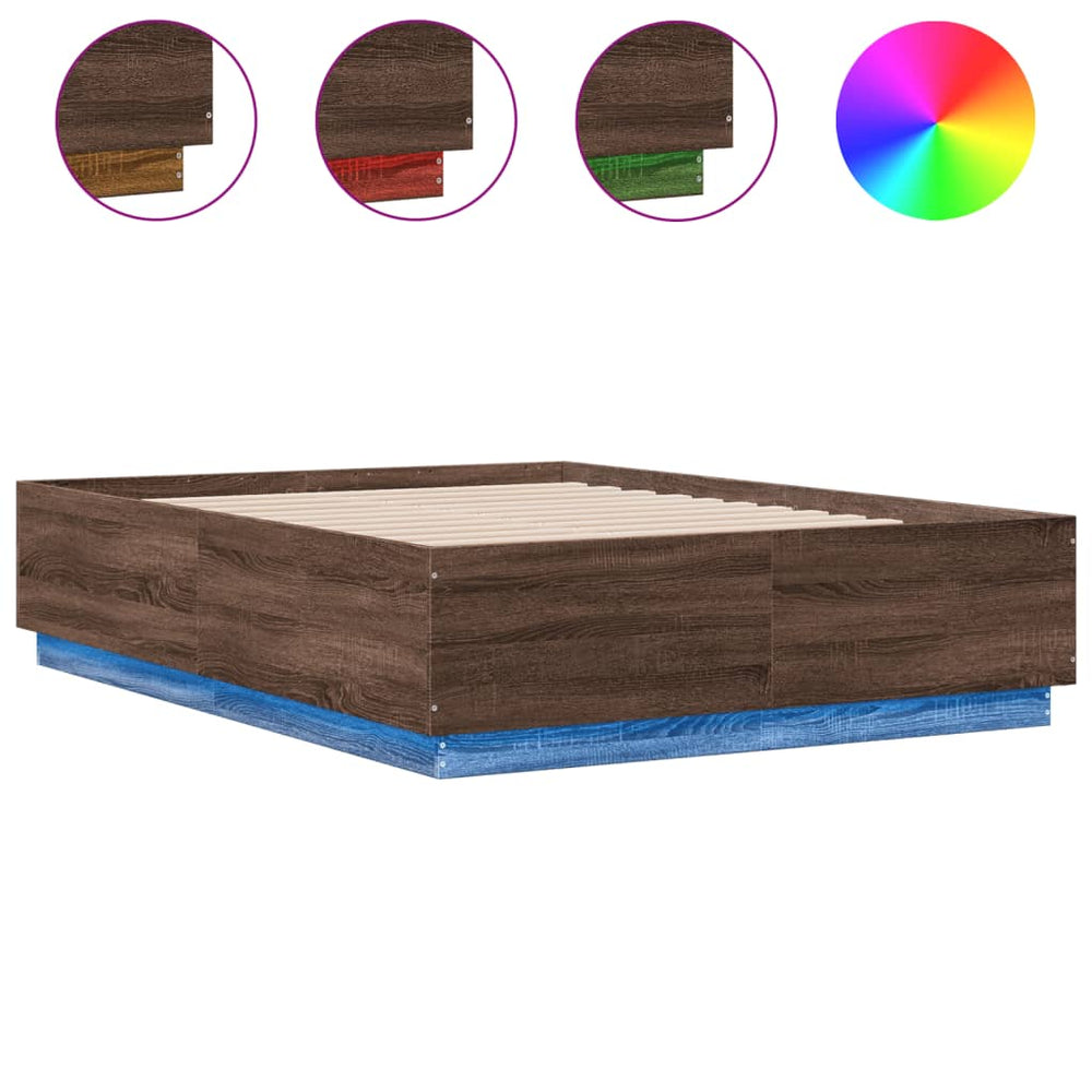 vidaXL LED Bed Frame Brown Oak-Effect 140x190 cm Engineered Wood
