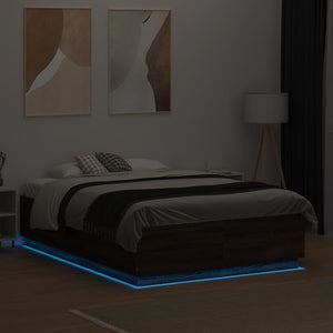Bettgestell 140x190 cm mit LED Eichenoptik