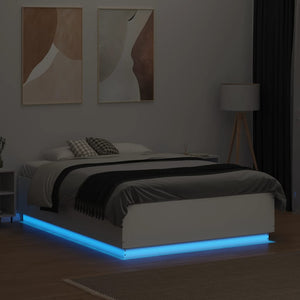 vidaXL Cadre de lit avec LED Blanc 135x190 cm Aggloméré