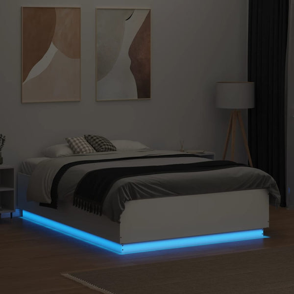 vidaXL Cadre de lit avec LED Blanc 135x190 cm Aggloméré