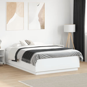 vidaXL Cadre de lit avec LED Blanc 135x190 cm Aggloméré