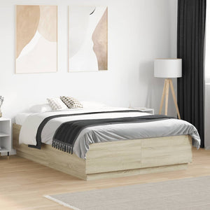 Bettgestell mit LED 135x190 cm Sonoma Eiche