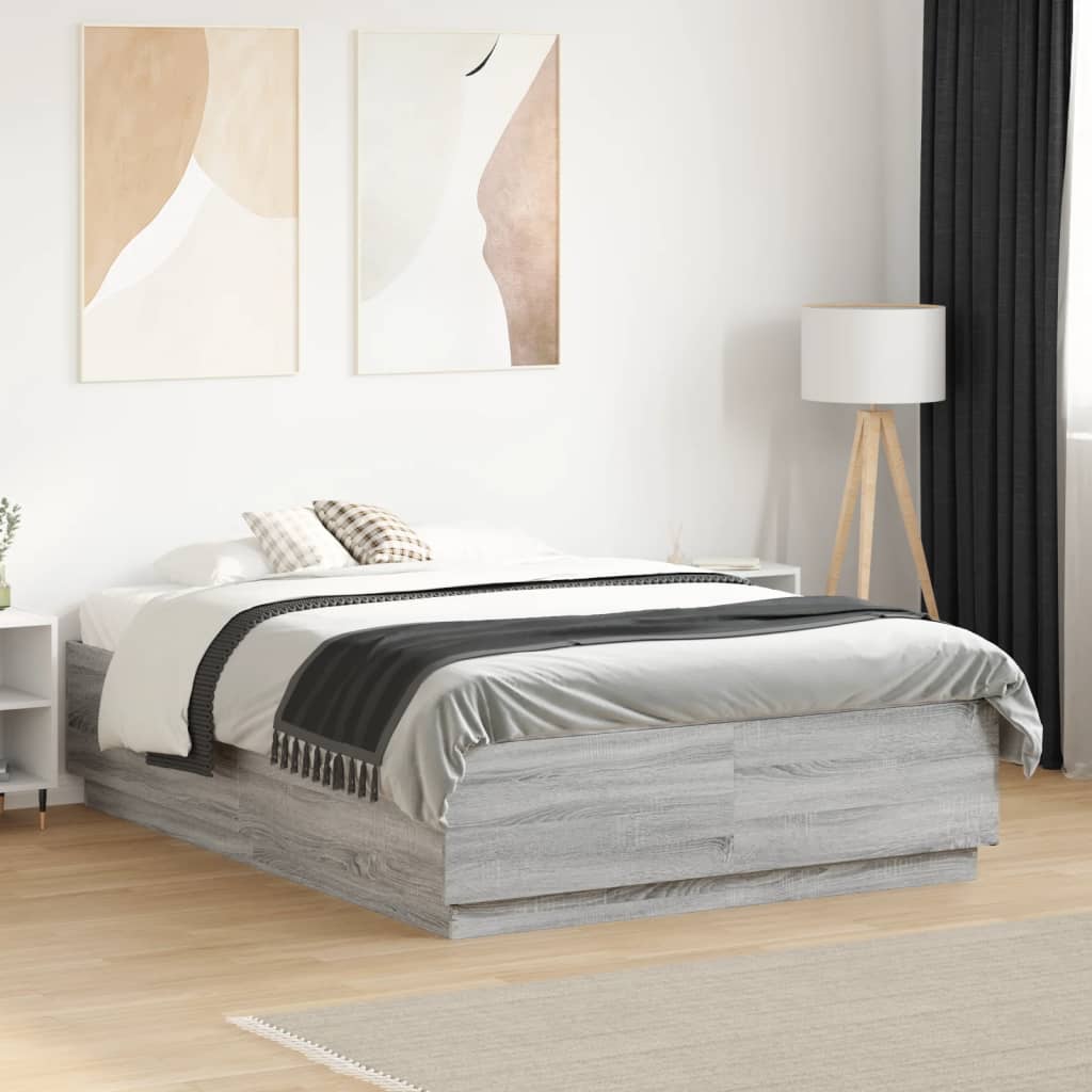 Bettgestell mit LED Grau 135x190 cm