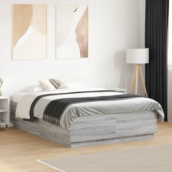 Bettgestell mit LED Grau 135x190 cm