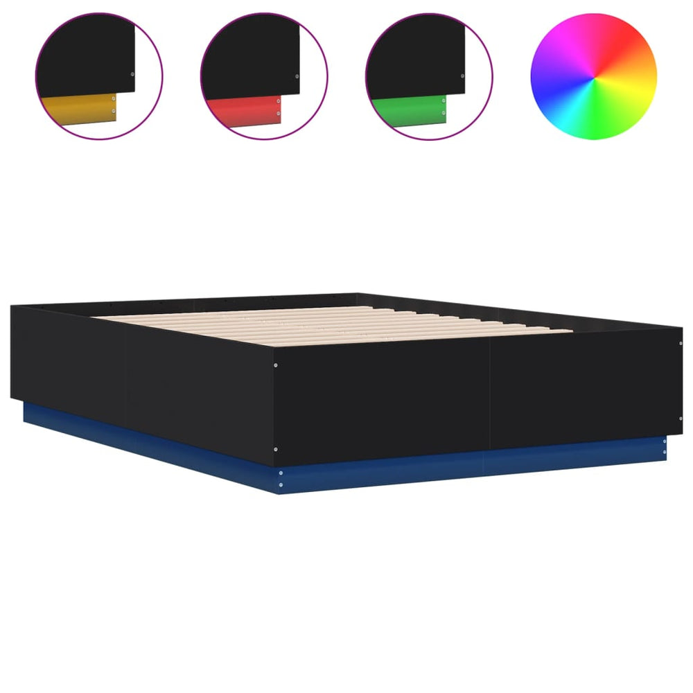 vidaXL Cadre de lit avec LED Noir 120x190 cm Bois d'ingénierie