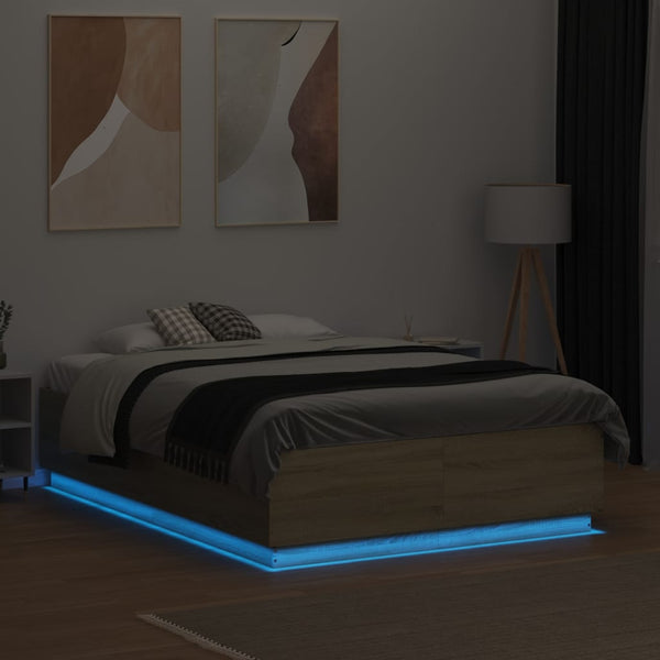 Bettgestell mit LED Sonoma-Eiche 120x190 cm