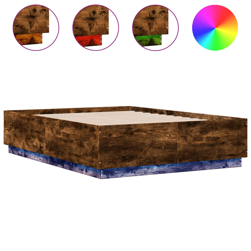 vidaXL Bed Frame with LED Smoked Oak 120x190 cm Engineered Wood