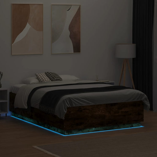 Bettgestell Räuchereiche mit LED 120x190 cm