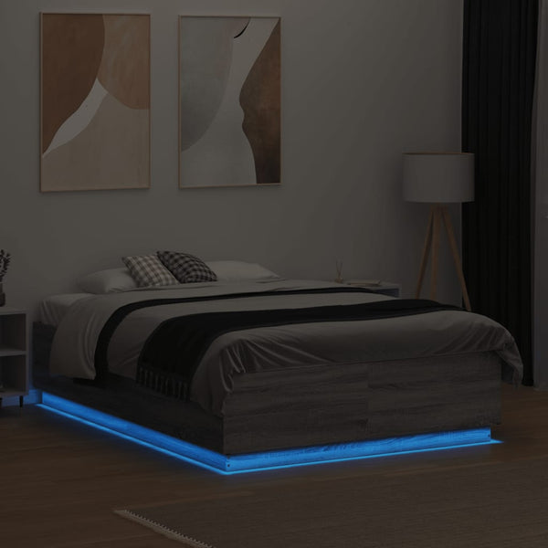 Bettgestell mit LED Grau 120x190 cm