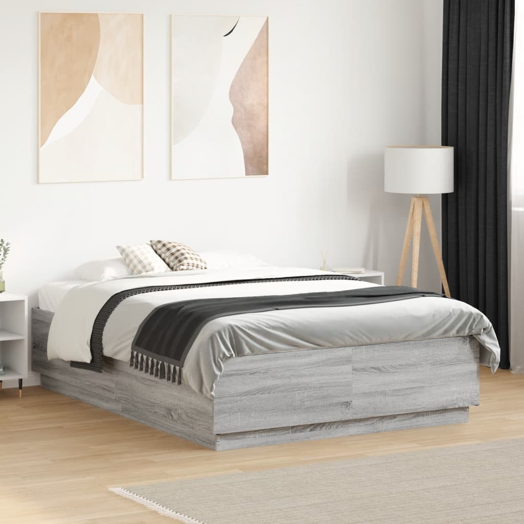 Bettgestell mit LED Grau 120x190 cm