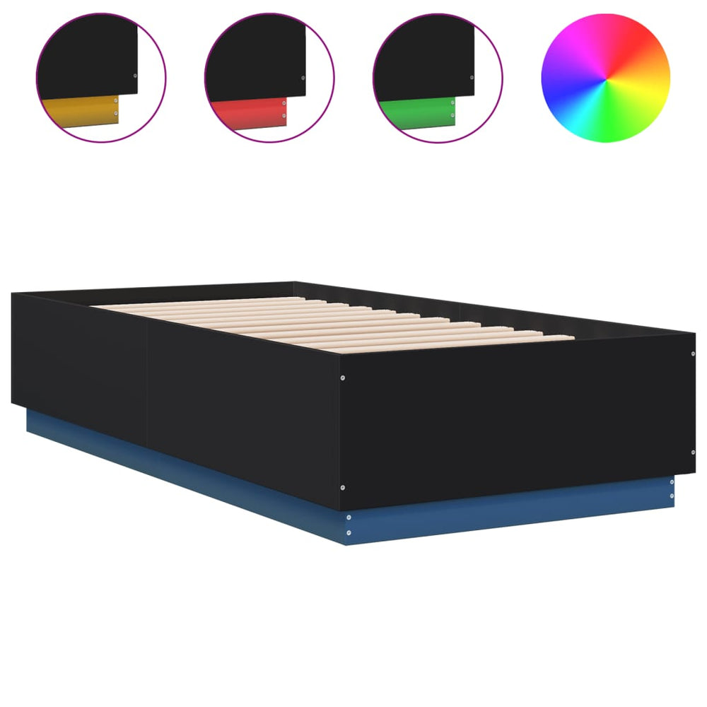 vidaXL Cadre de lit avec LED Noir 90x190 cm Bois d'ingénierie