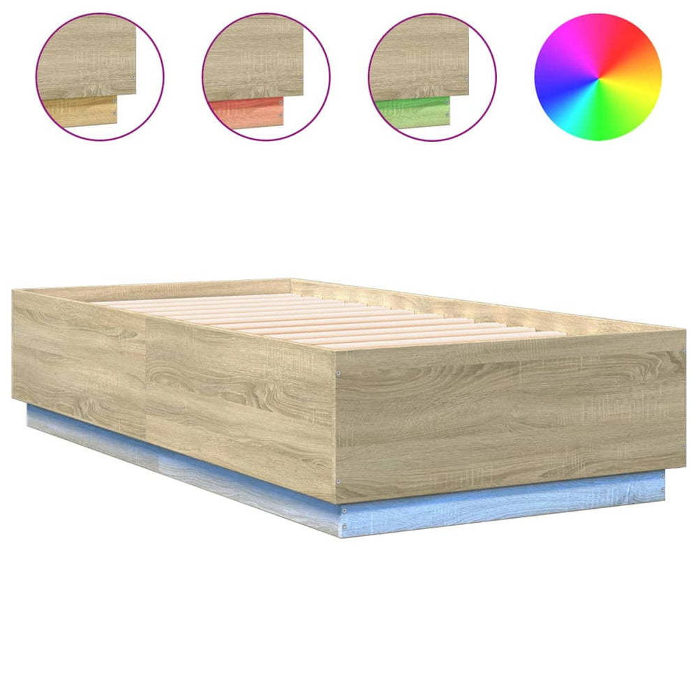 Bettgestell mit LED Sonoma-Eiche 90x190 cm