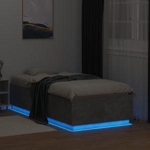 Bettgestell mit LED Betongrau 90x190 cm