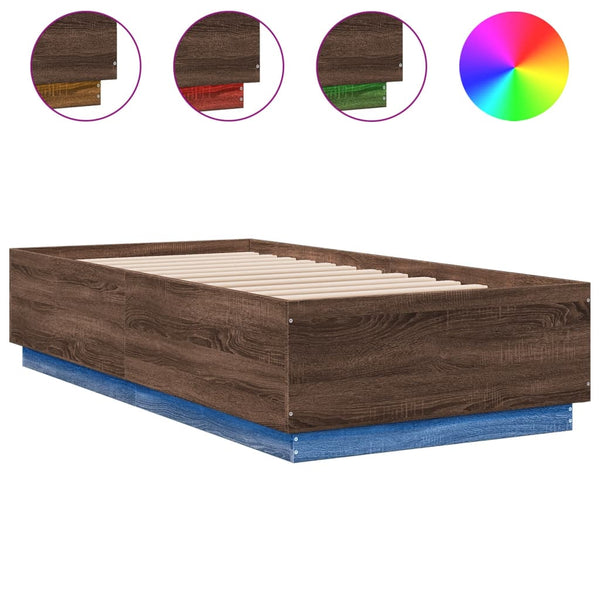 Bettgestell mit LED 90x190 Braun Eiche
