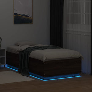 Bettgestell mit LED 90x190 Braun Eiche