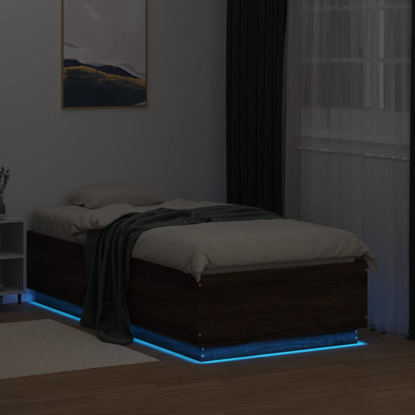 Bettgestell mit LED 90x190 Braun Eiche