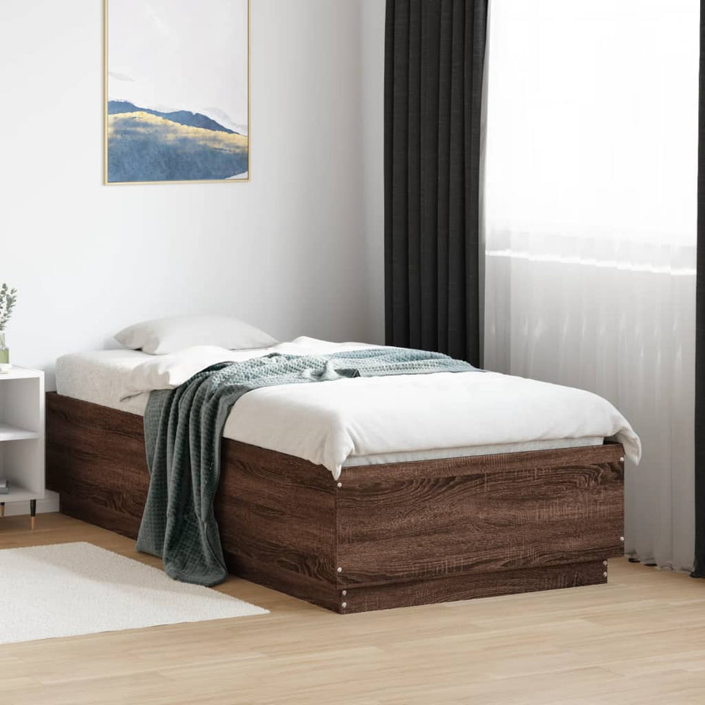 Bettgestell mit LED 90x190 Braun Eiche