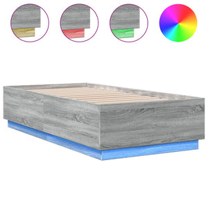 vidaXL Cadre de lit avec LED Gris Sonoma 75x190 cm Bois d'ingénierie