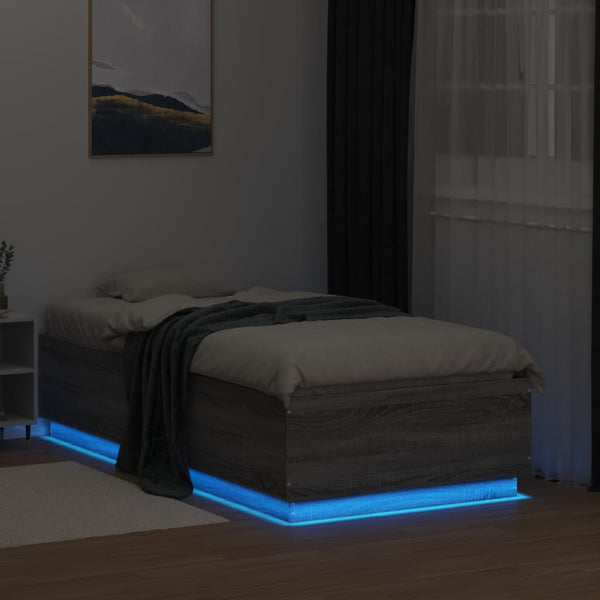 vidaXL Cadre de lit avec LED Gris Sonoma 75x190 cm Bois d'ingénierie