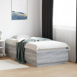 vidaXL Cadre de lit avec LED Gris Sonoma 75x190 cm Bois d'ingénierie