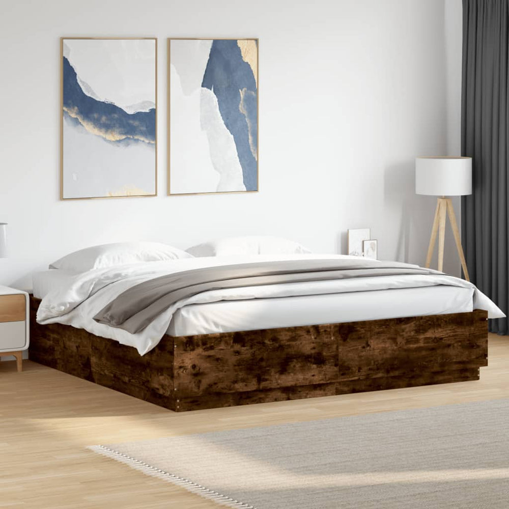 vidaXL Cadre de lit chêne fumé 200x200 cm bois d'ingénierie