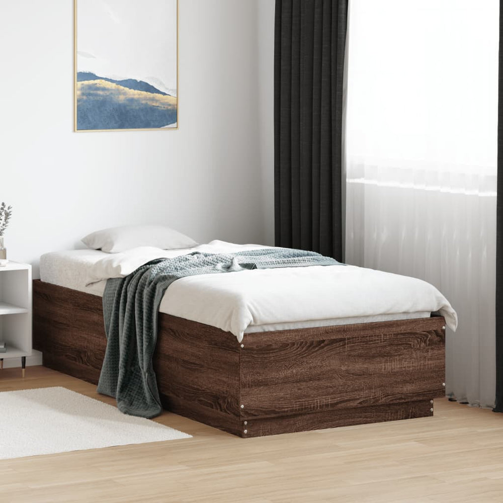 vidaXL Bed Frame Brown Oak Look 75x190 cm Engineered Wood