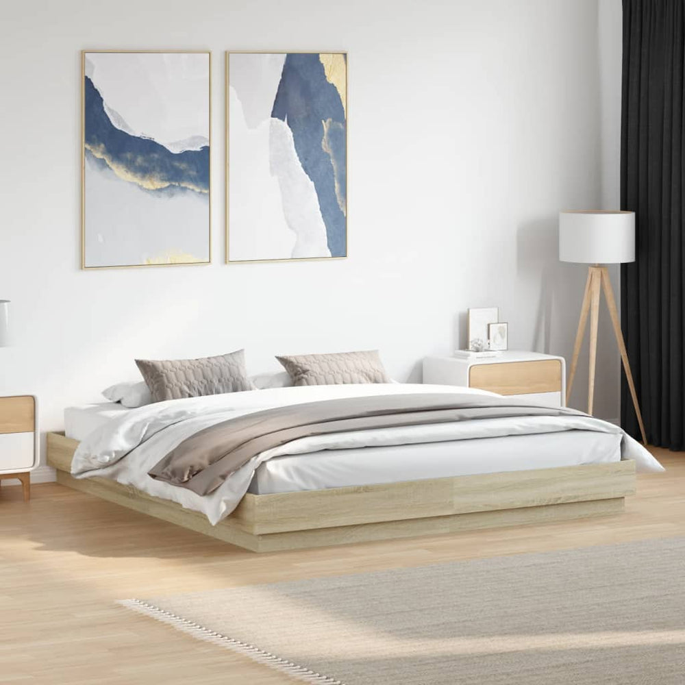 vidaXL LED Bed Frame Sonoma Oak 200x200 cm