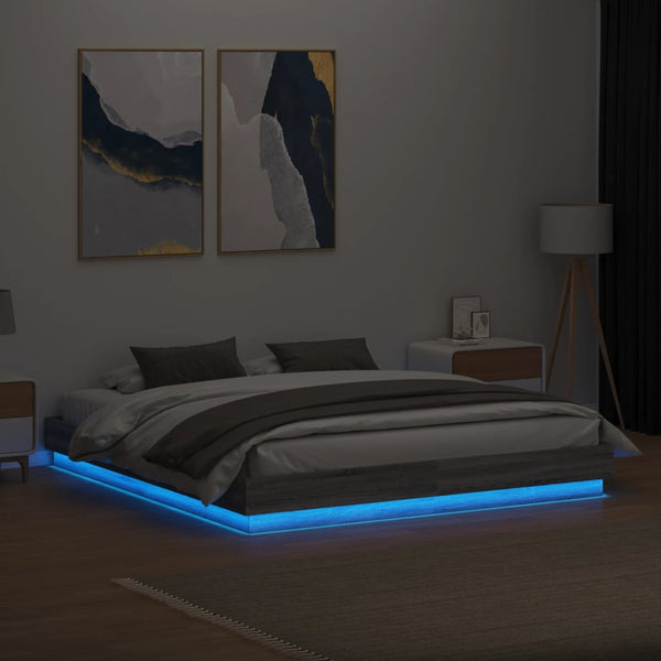 vidaXL Cadre de lit avec LED Gris Sonoma 200x200 cm