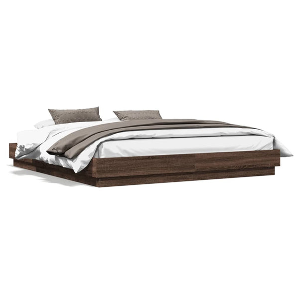 vidaXL Cadre de lit avec LED aspect chêne marron 200x200 cm