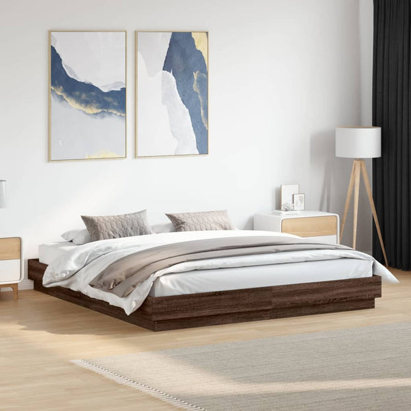 vidaXL Cadre de lit avec LED aspect chêne marron 200x200 cm