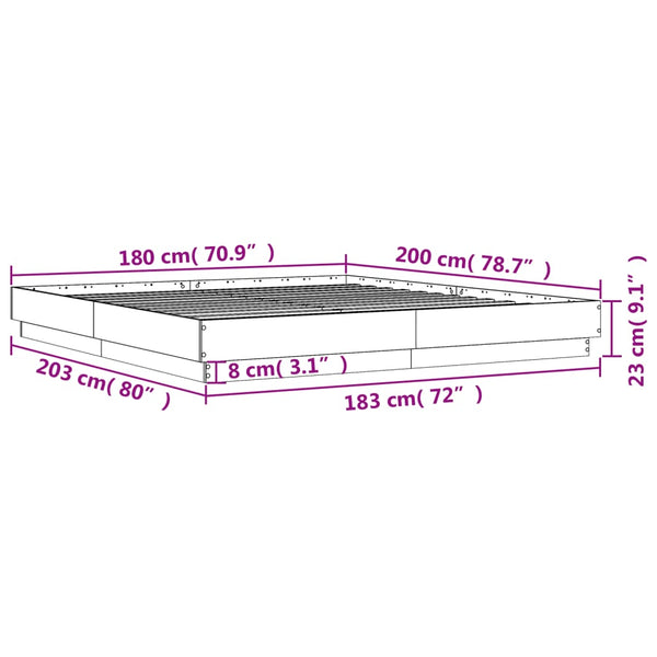 vidaXL Cadre de lit avec LED Chêne Sonoma 180x200 cm