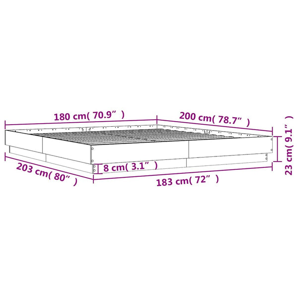 vidaXL LED Bed Frame Smoked Oak 180x200 cm