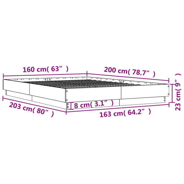 vidaXL LED Bed Frame Sonoma Oak 160x200 cm
