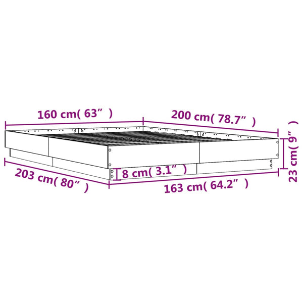 vidaXL Cadre de lit avec LED Gris Ciment 160x200 cm