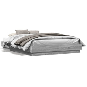 Bettgestell 160x200 cm mit LED Grau Sonoma-Eiche