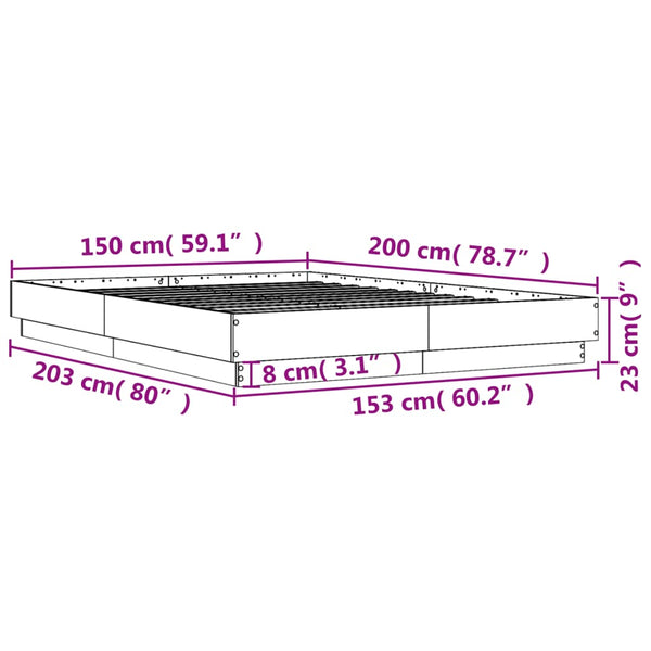 vidaXL Cadre de lit avec LED Chêne Sonoma 150x200 cm