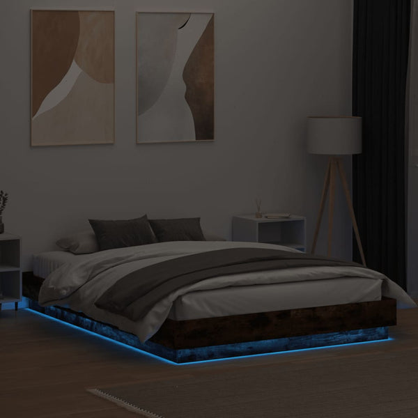 Bettgestell Räuchereiche mit LED 150x200 cm