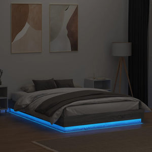Bettgestell 150x200 cm mit LED Grau Sonoma-Eiche