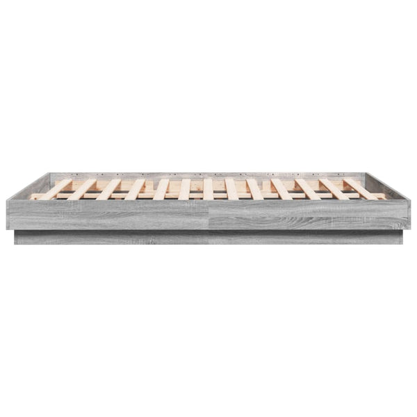 Bettgestell 150x200 cm mit LED Grau Sonoma-Eiche